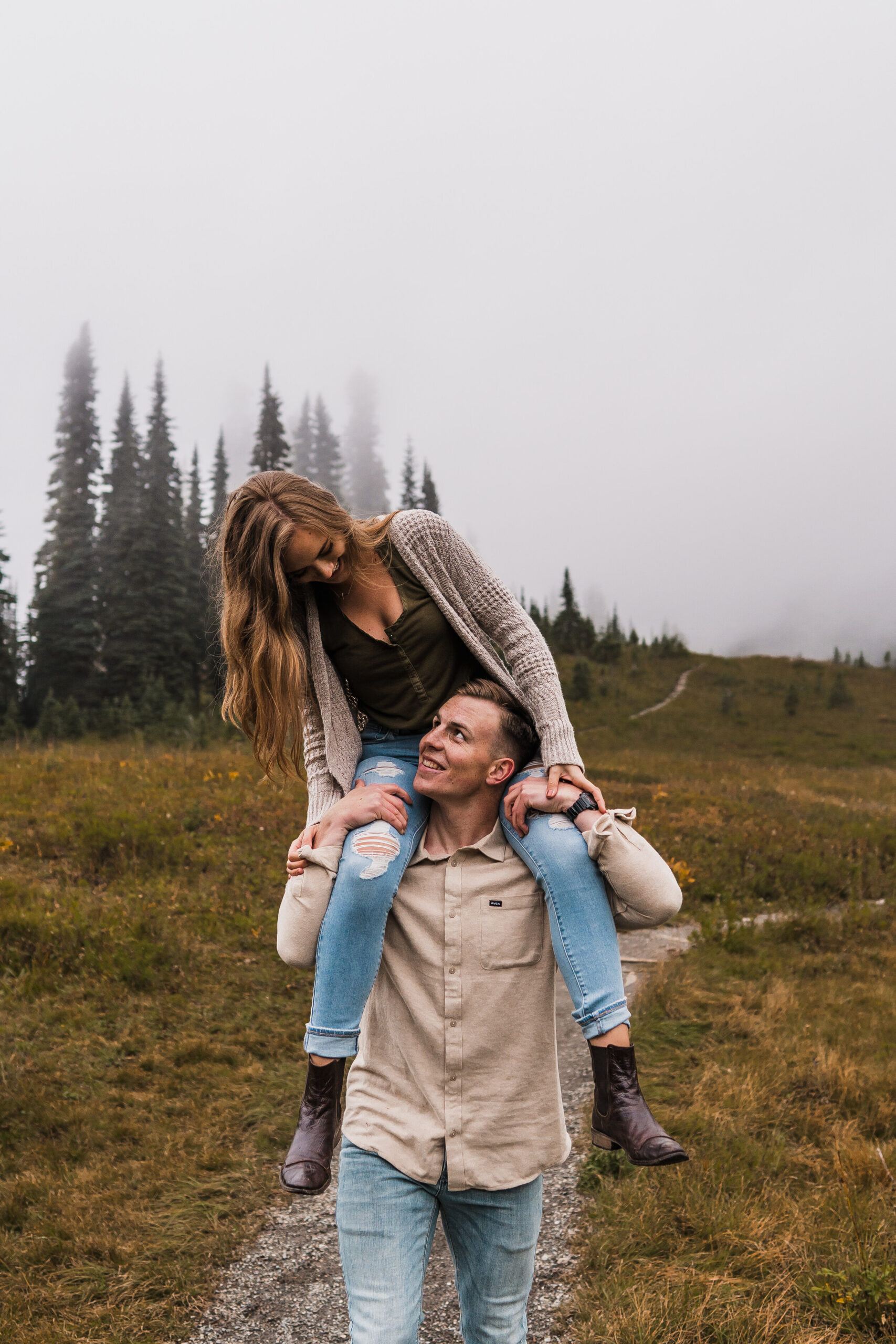 Mount Rainier Fall Engagement Session | Between the Pine Adventure Elopement Photography 