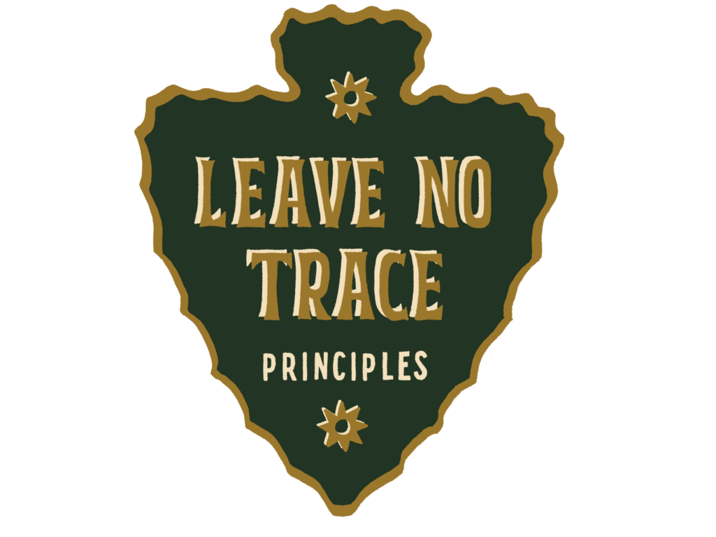 Green arrowhead graphic with Leave No Trace Principles text