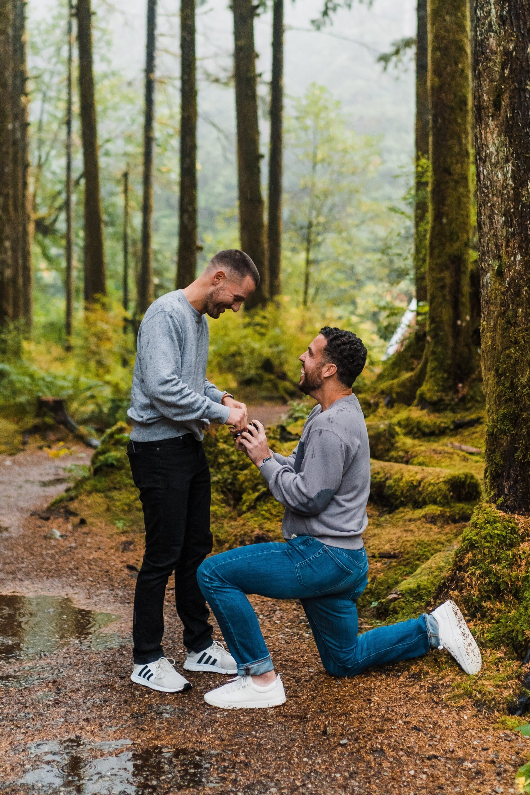 Rainy Engagement Photos in the Forest 