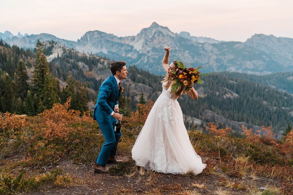 Bride and groom dance at their Washington mountain elopement