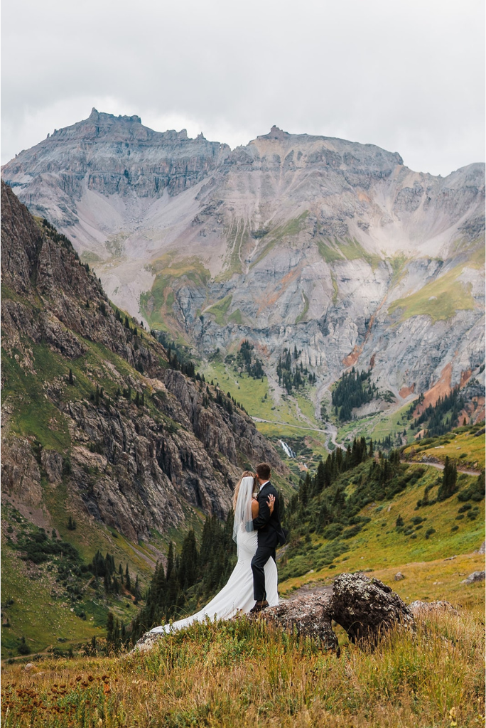 Bride and groom couple portraits at Rocky Mountain National Park during their mountain elopement