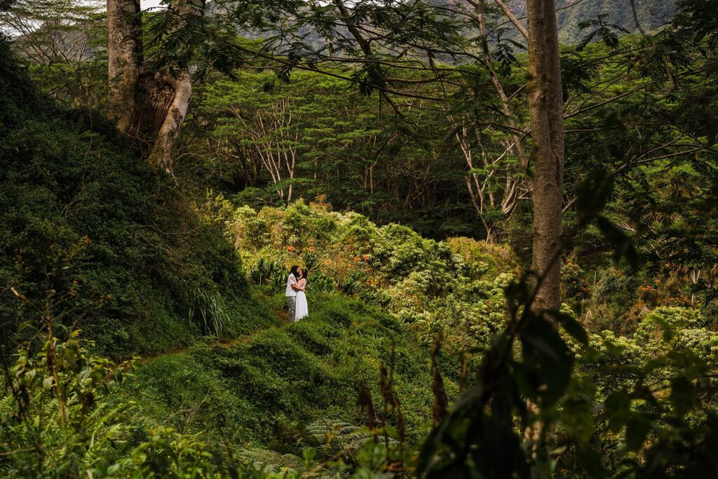 Bride and groom couple portraits in the Kauai rainforest