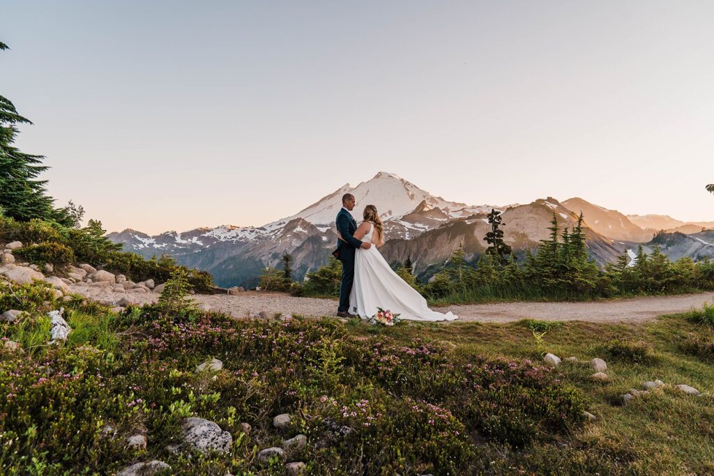 Bride and groom mountain elopement portraits in the North Cascades
