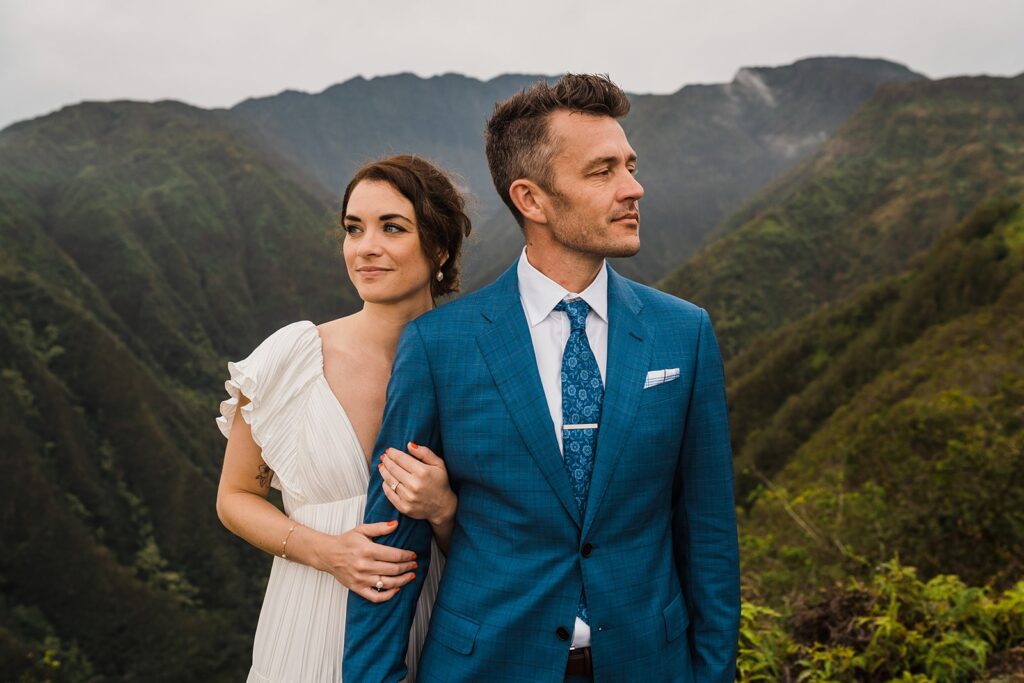 Bride and groom couple portraits during their Hawaii elopement on Maui island