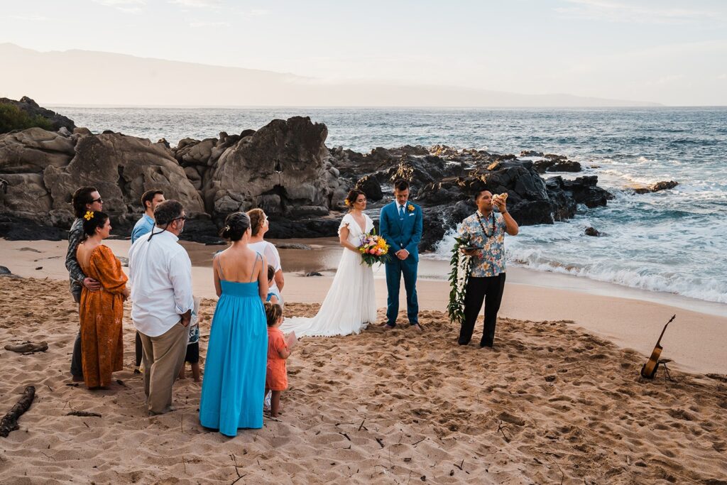 Intimate beach elopement ceremony in Maui