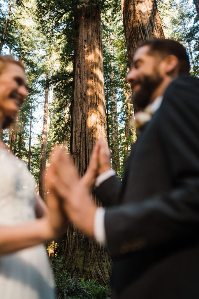 Couple photos during Redwoods elopement in California