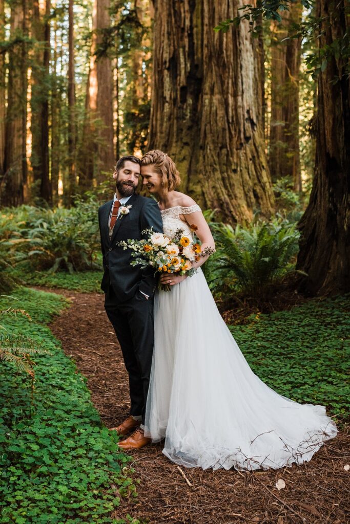 Bride and groom couple photos in Jedediah Smith Redwoods State Park