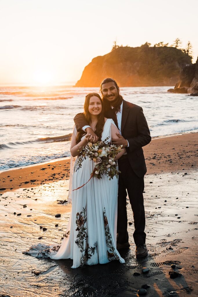 Sunset wedding photos at Ruby Beach