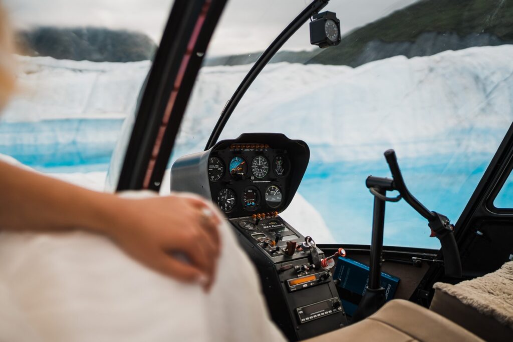 Helicopter control panel during Alaska elopement 