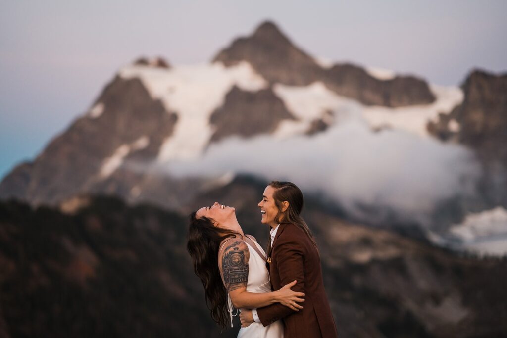 Wedding couple photos at sunset in the North Cascades