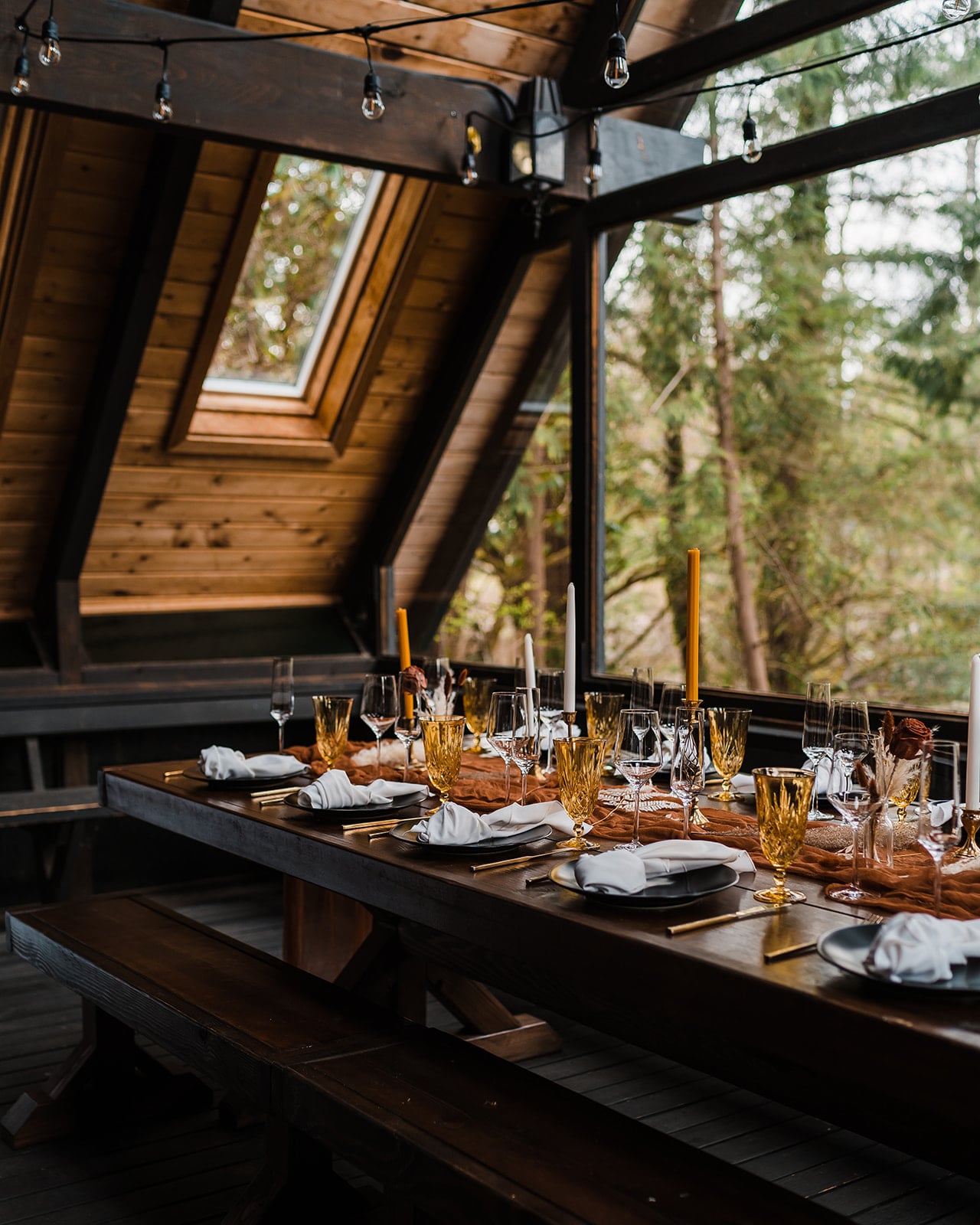 Micro wedding venue reception at an A-frame cabin in Washington State