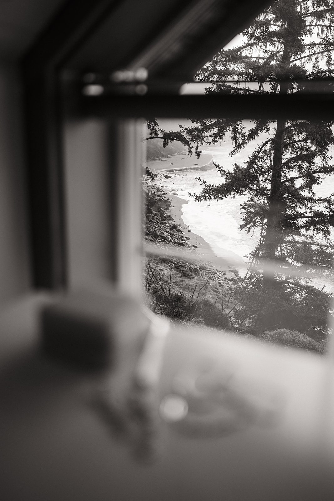 View from the cabin window overlooking the Oregon Coast