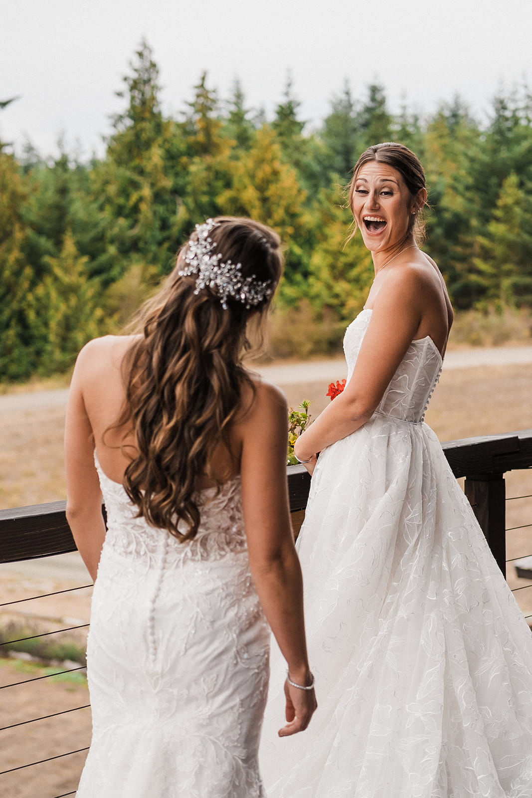 Two brides share a first look at their Port Angeles elopement.